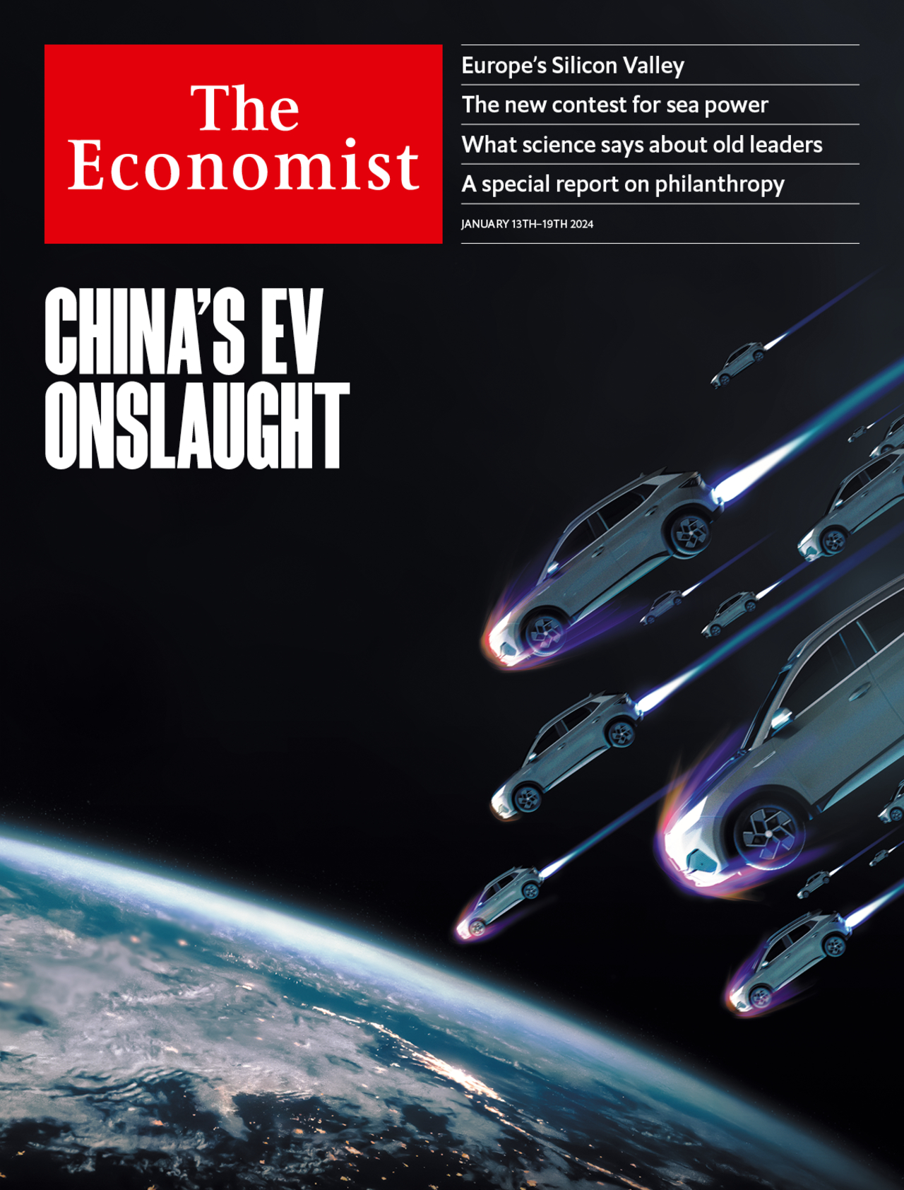 Frontpage from The Economist jan. 2024